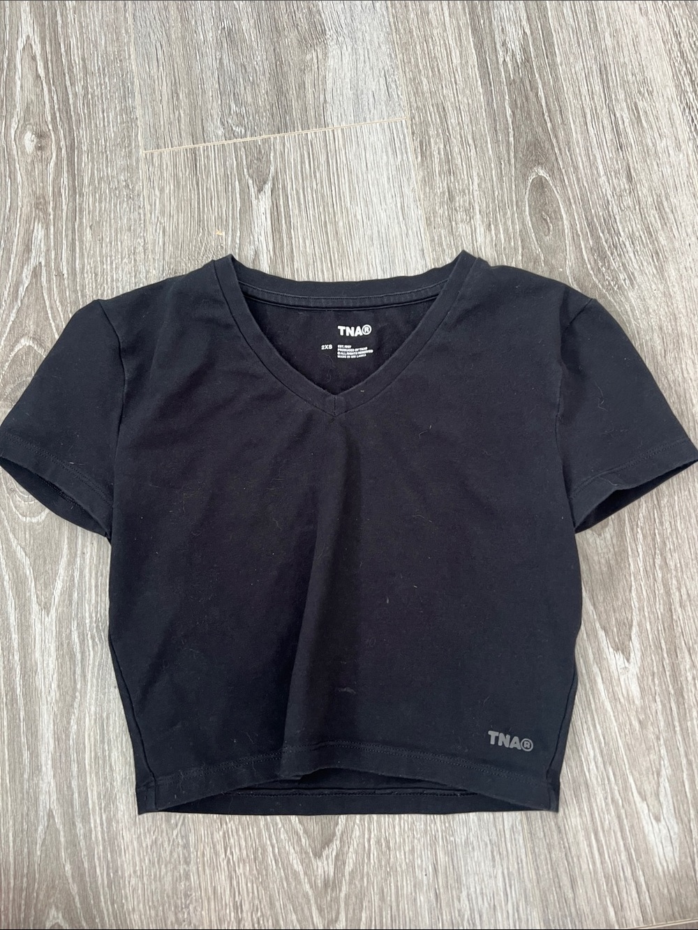 TNA Black V-Neck Short Sleeve Crop Top